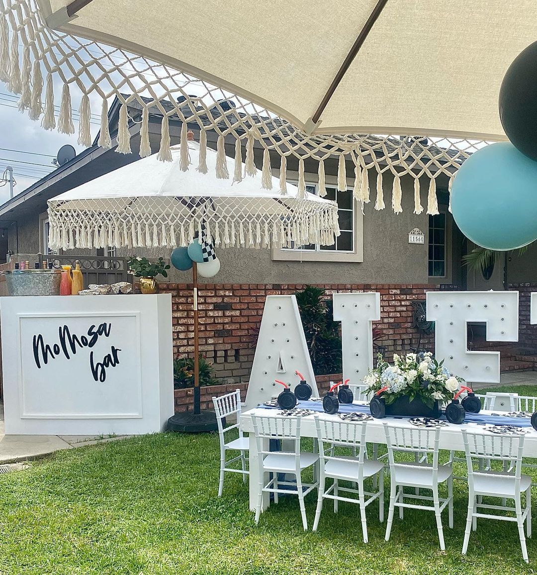 Natural Fringe Umbrella With Base - Image 2